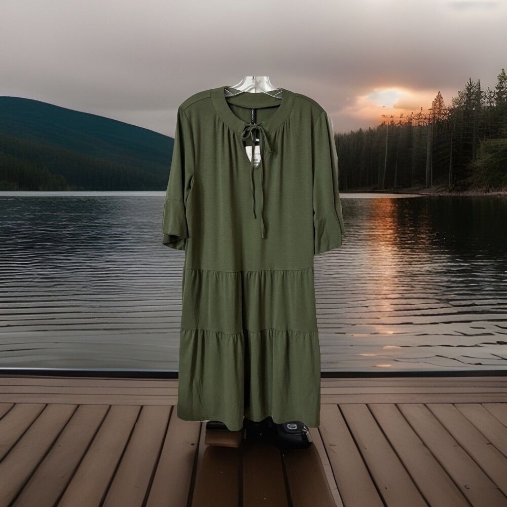 QINCAO Womens Loose Tiered Babydoll Ruffled Sleeve Dress Green Casual Fit